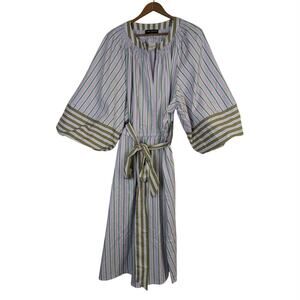 NWT Lane Bryant Striped Midi Dress Womens 22 Purple Green Balloon Sleeve Coastal